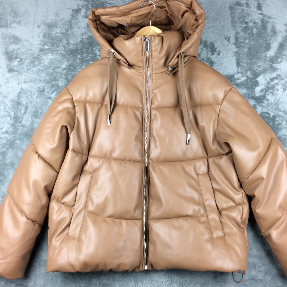 Rino Pelle Puffer Jacket Womens 38 Camel Brown Pockets Jaro Puffer Coat‎ Hooded